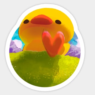 Giant Kaiju Ducky Stampeding through a Meadow Sticker